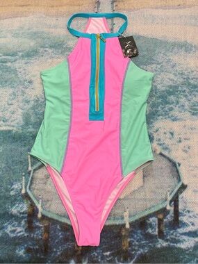 NWT BIKINX One Piece Swimsuit Zipper Front Bathing Suits Sz. M